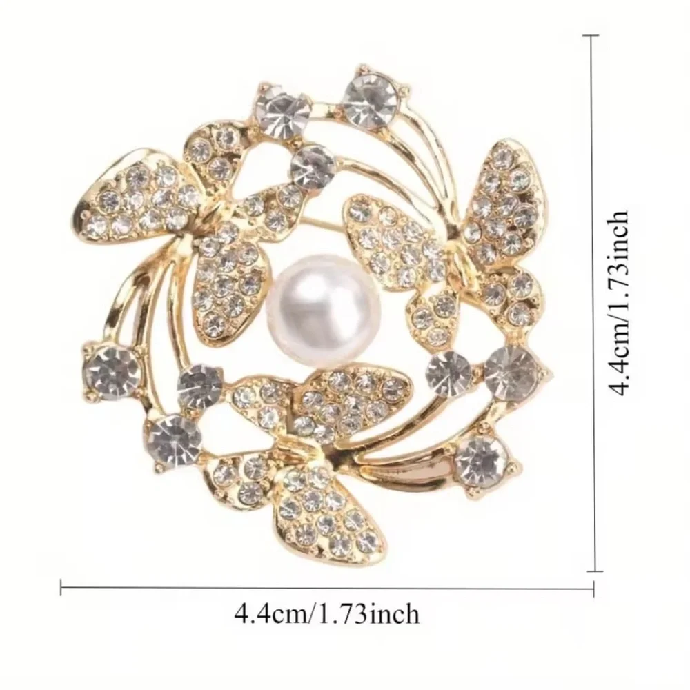 Classic Gold Butterfly Brooch Pearl Crystal Vintage Pin